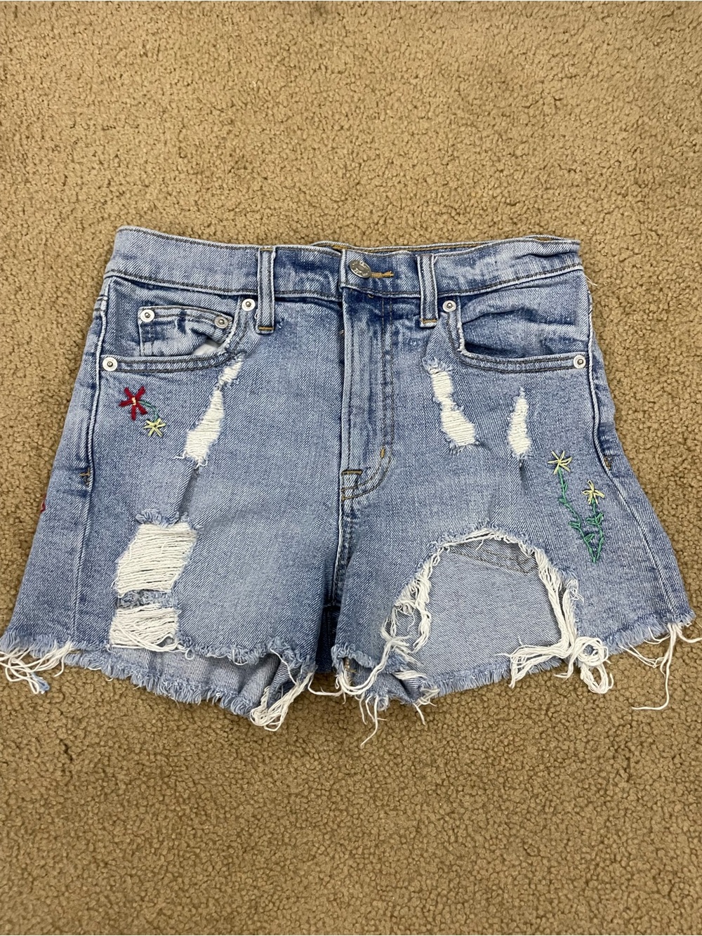 GAP Light Blue Distressed Embroidered Denim Shorts - Women